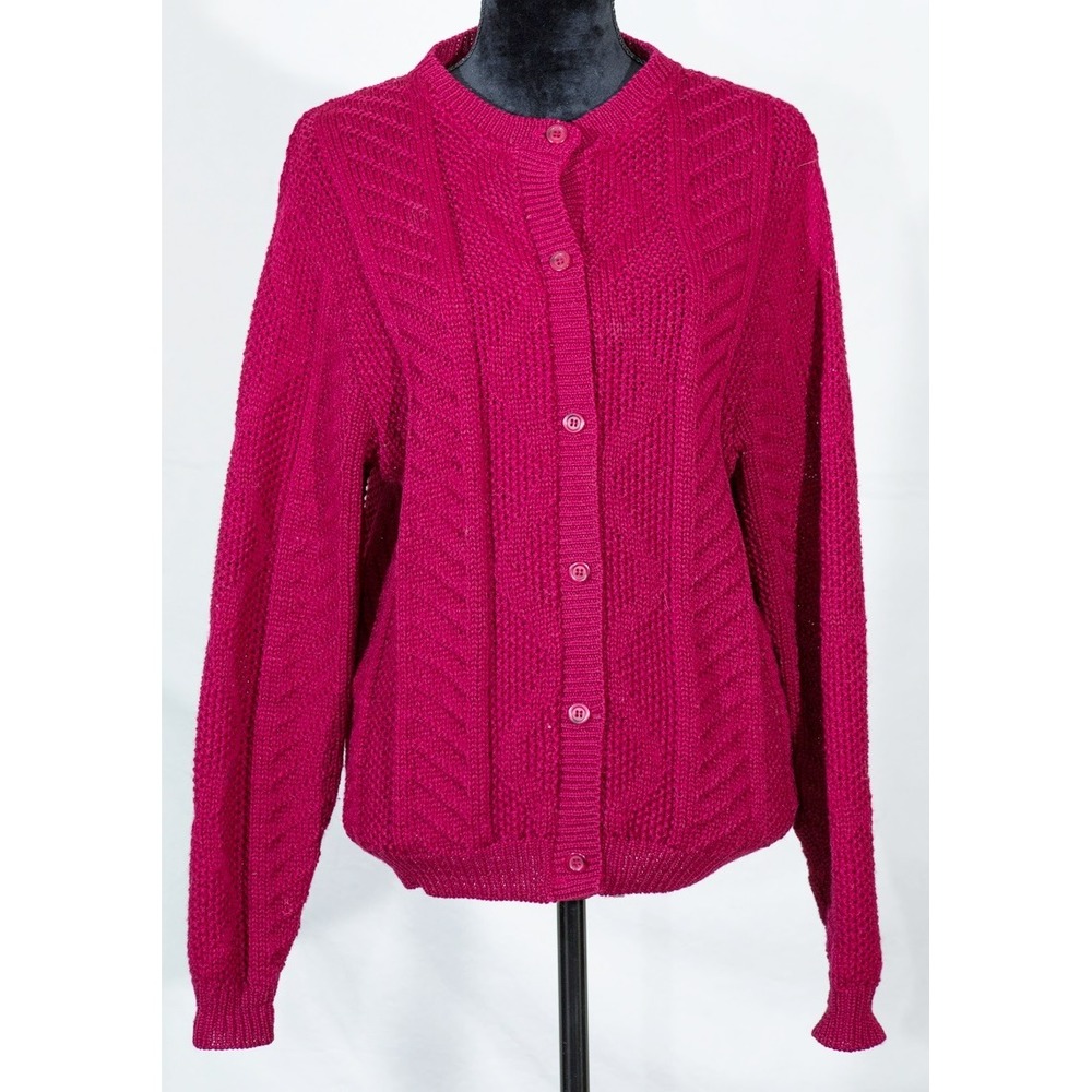 Vtg pendleton women M virgin wool cardigan 1950's red grandmacore chunky